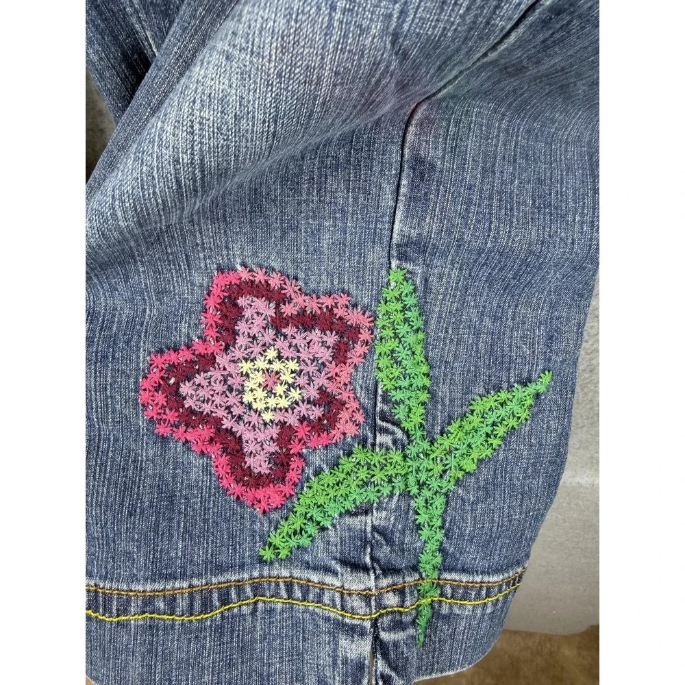 Tommy‎ Hilfiger Jeans Womens 18 Blue Hipster Capri Embroidered Flower Stretch